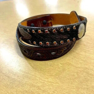 3D Leather Belt Girl’s Western Size 26 Belt Only No Buckle Calf Fur Rodeo